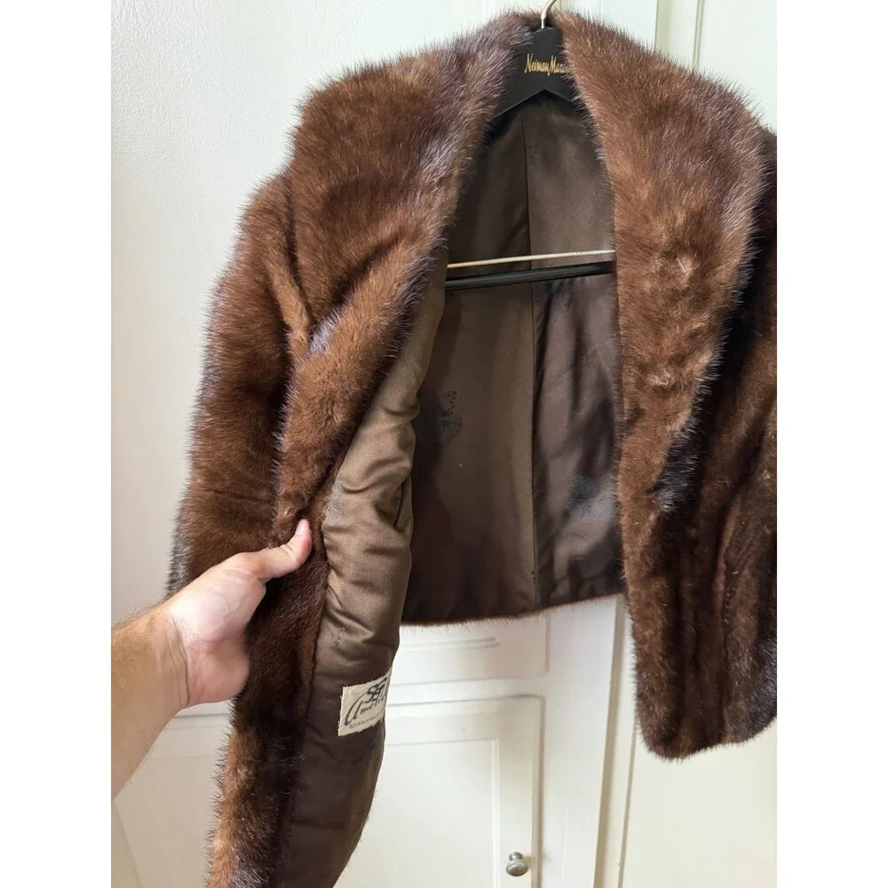 Vintage Anne Lee Gray Beverly Hills Genuine Brown Mink Fur Stole Cape Bolero